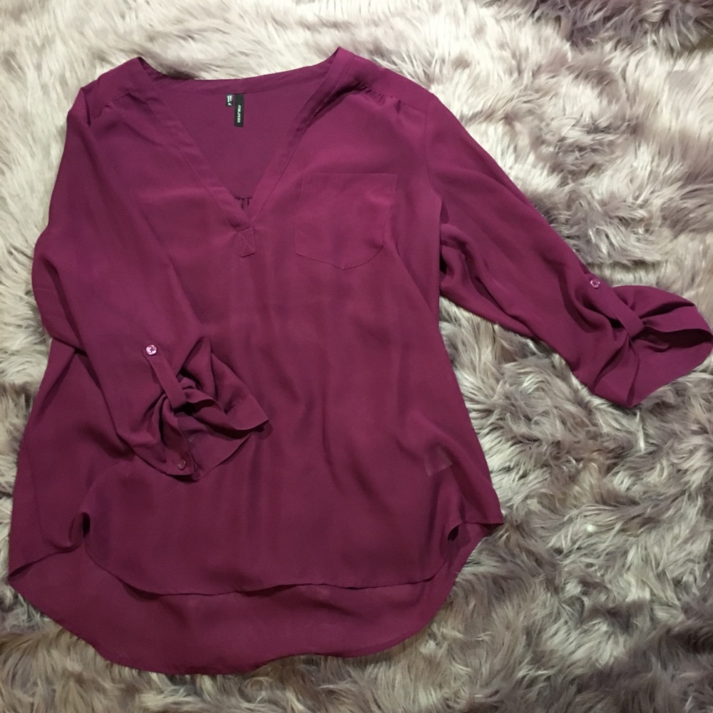 Purple flowy tunic boho cuffed top